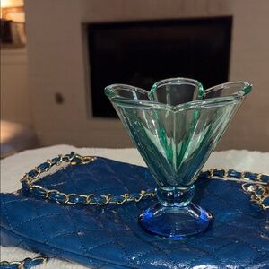 Scalloped Green-Blue Glass Decorative Vase - Translucent Home Accent